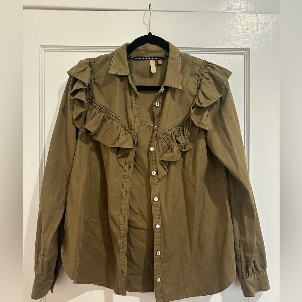 Olive green button down